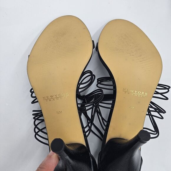 New York Transit Forever Black Strappy Patent Leather 3" Heels Size 7.5M Wedding - Picture 2 of 10